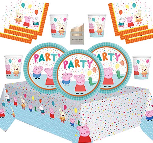 Artículos De Fiesta De Peppa Pig Kit De Fiesta De Cumpleaños para Niños Decoraciones De Vajilla De Peppa para 16 Invitados