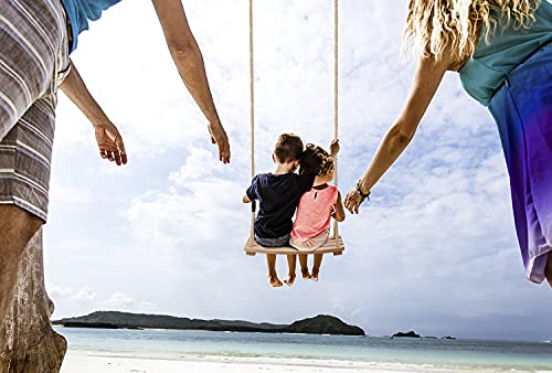 Asiento de Columpio de Madera con Cuerda de cáñamo Ajustable, Columpio de árbol para niños y Adultos, Juego de Columpio de Cuerda para Juegos de jardín al Aire Libre en Interiores (Oro)