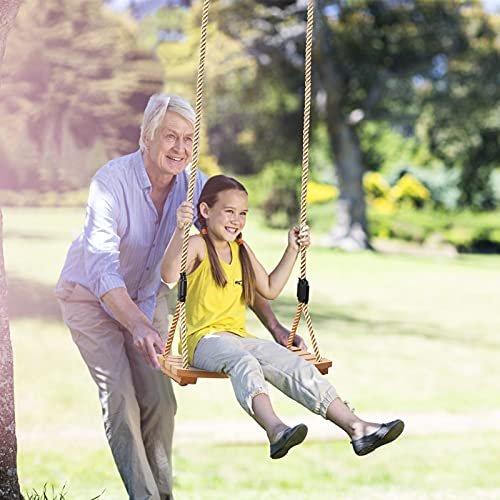 Asiento de Columpio de Madera con Cuerda de cáñamo Ajustable, Columpio de árbol para niños y Adultos, Juego de Columpio de Cuerda para Juegos de jardín al Aire Libre en Interiores (Oro)