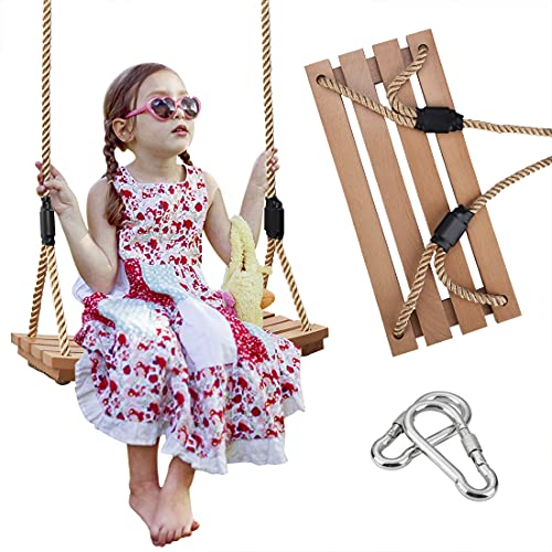 Asiento de Columpio de Madera con Cuerda de cáñamo Ajustable, Columpio de árbol para niños y Adultos, Juego de Columpio de Cuerda para Juegos de jardín al Aire Libre en Interiores (Oro)