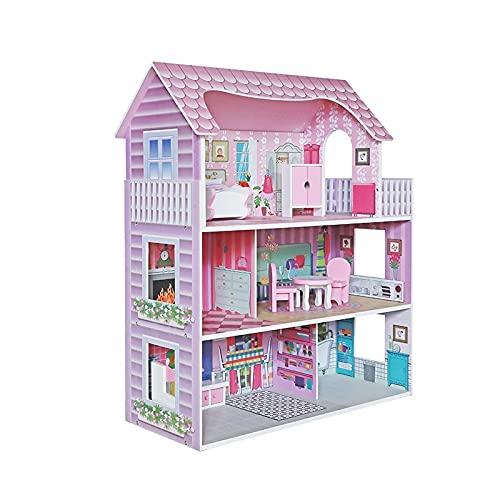 ATAA Casita de muñecas para niñas y niños 62x27x70cm - Rosa -Gran casita de muñecas de Madera para niñas y niños Rosa Accesorios