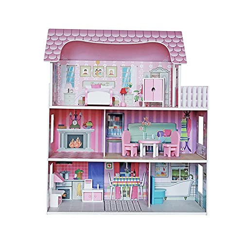 ATAA Casita de muñecas para niñas y niños 62x27x70cm - Rosa -Gran casita de muñecas de Madera para niñas y niños Rosa Accesorios