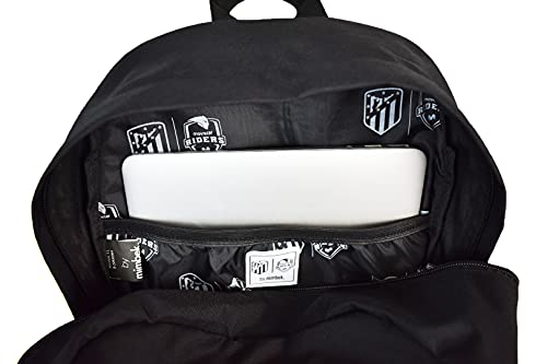 Atlético de Madrid - Mochila Escolar Basic - 45x33x19 cm - Color Negro con Escudo - 1 Compartimento Principal - Bolsillos Exteriores - Material Impermeable (ATM00004)