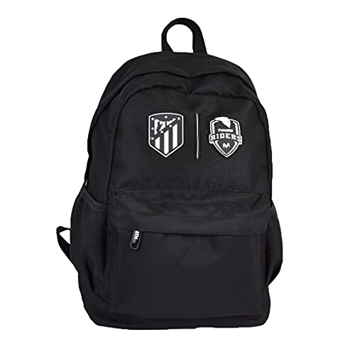 Atlético de Madrid - Mochila Escolar Basic - 45x33x19 cm - Color Negro con Escudo - 1 Compartimento Principal - Bolsillos Exteriores - Material Impermeable (ATM00004)