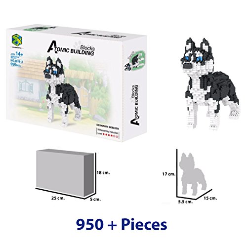 Atomic Building Figura para armar con nanobloques. 950 Piezas. Perro Husky Siberiano.