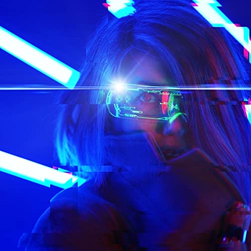 Auflosung Glowing LED Gafas Luminosas Coloridas, Cyberpunk LED Gafas con Visera Electrónica Futuristas,Gafas Luminosas LED,para Festivales, Fiestas, Cumpleaños, Navidad(No Incluye bateria)