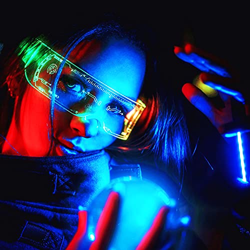 Auflosung Glowing LED Gafas Luminosas Coloridas, Cyberpunk LED Gafas con Visera Electrónica Futuristas,Gafas Luminosas LED,para Festivales, Fiestas, Cumpleaños, Navidad(No Incluye bateria)