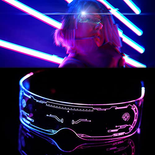 Auflosung Glowing LED Gafas Luminosas Coloridas, Cyberpunk LED Gafas con Visera Electrónica Futuristas,Gafas Luminosas LED,para Festivales, Fiestas, Cumpleaños, Navidad(No Incluye bateria)