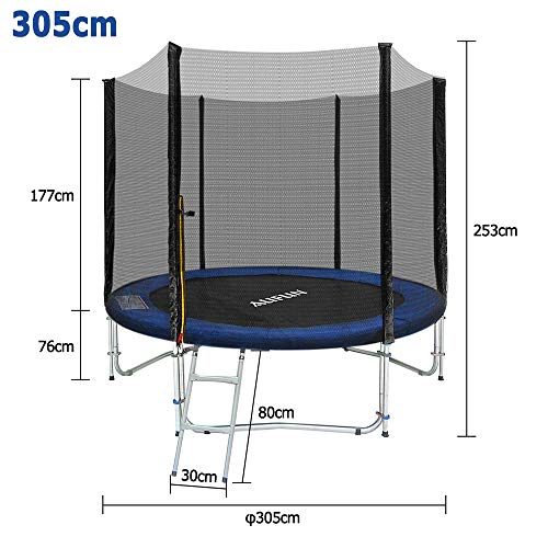 Aufun Trampolín Exterior Ø 305cm trampolín de jardín Completo con Red de Seguridad, Escalera, Cubierta de Borde y Accesorios