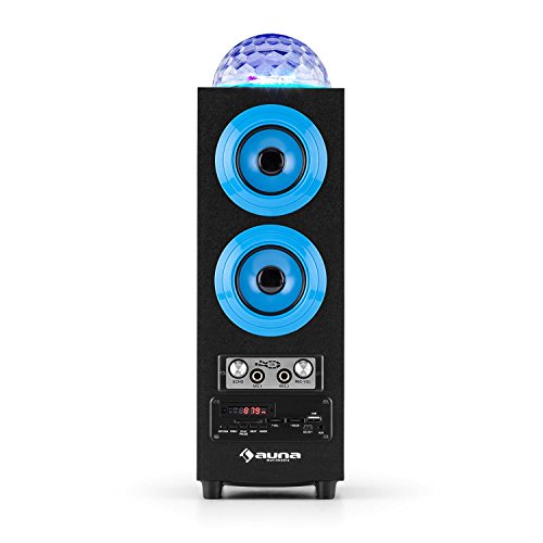 AUNA DiscoStar Blue - Altavoces Bluetooth 2.1, Luces LED, FM, MP3, SD USB, Mini USB, AUX, Micrófono, Control de Volumen, Mando, Asas, Batería portátil, Azul