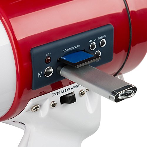 Auna Megáfono MEGA080USB Megáfono - Amplificador de Voz, Batería, Alcance 700m, Modo de Voz Sirenas silbidos, USB Rec, SD, Reproductor MP3, Correa de Transporte, Rojo