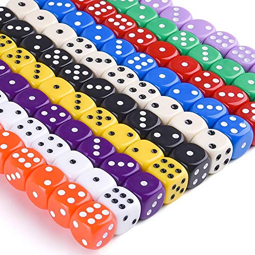 AUSTOR 100 Piezas 6 - Sided Dice Set, 10 x 10 Colores Diferentes 16mm acrílico Dados con Free Velvet Bolsas para Tenzi, Farkle, Yahtzee, Bunco o la enseñanza de Las matemáticas