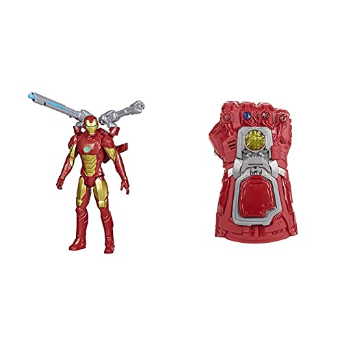 Avengers Figura Titan con Accesorios Iron Man (Hasbro E73805L0) + Guantelete Electrónico (Hasbro, E95085L0)