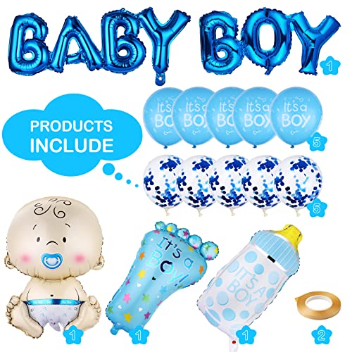 Baby Shower Globos, Diealles Shine 17 Piezas Gender Reveal Balloon para Decoracion Baby Shower Niño, Azul Globos para Baby Shower Boy