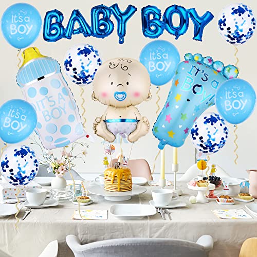 Baby Shower Globos, Diealles Shine 17 Piezas Gender Reveal Balloon para Decoracion Baby Shower Niño, Azul Globos para Baby Shower Boy