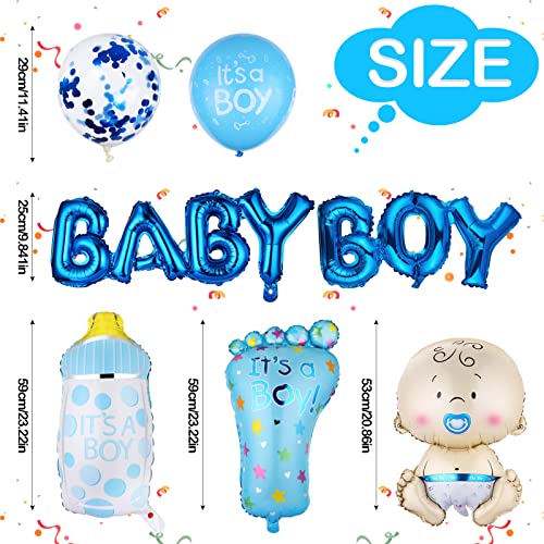 Baby Shower Globos, Diealles Shine 17 Piezas Gender Reveal Balloon para Decoracion Baby Shower Niño, Azul Globos para Baby Shower Boy