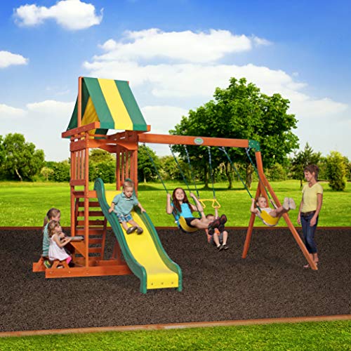 Backyard Discovery Parque Infantil Sunnydale | Zona Infantil para ninos de Madera XXL con Columpio, Tobogan, Arenero y Mesa de Picnic | Area de Juegos para Jardin