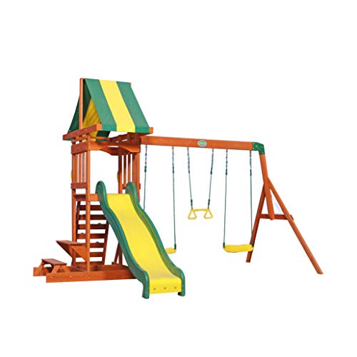 Backyard Discovery Parque Infantil Sunnydale | Zona Infantil para ninos de Madera XXL con Columpio, Tobogan, Arenero y Mesa de Picnic | Area de Juegos para Jardin