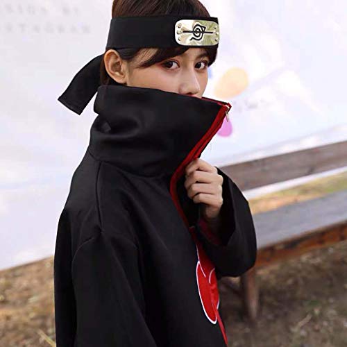 Baipin 3 Piezas Set Disfraz de Itachi Uchiha (Akatsuki) Cosplay Naruto Capa Larga de Naruto Akatsuki Diadema de Naruto Leaf Village y Anillo de Naruto Akatsuki para fanáticos de Naruto Unisex