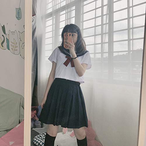 Baipin Uniforme Escolar de Japón Traje de Marinero Disfraz de Colegiala Japonesa, Top de Manga Corta + Falda (S)