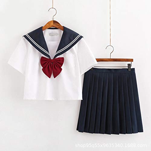 Baipin Uniforme Escolar de Japón Traje de Marinero Disfraz de Colegiala Japonesa, Top de Manga Corta + Falda (S)