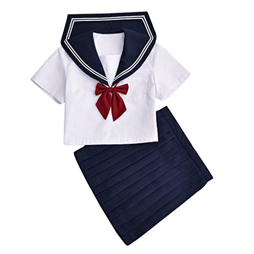 Baipin Uniforme Escolar de Japón Traje de Marinero Disfraz de Colegiala Japonesa, Top de Manga Corta + Falda (S)