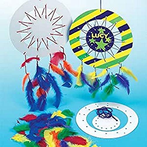 Baker Ross Kit para diseñar atrapasueños con hilo de colores y plumas que los niños pueden crear y decorar (pack de 6).