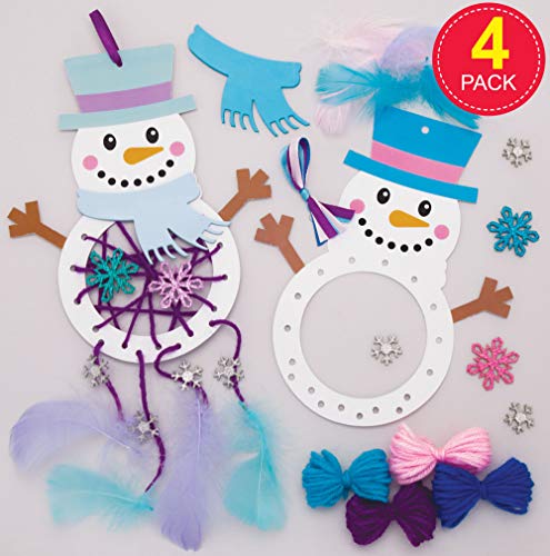 Baker Ross Kits Atrapasueños Muñeco de Nieve (Paquete de 4) - Artes y Manualidades navideñas