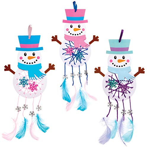 Baker Ross Kits Atrapasueños Muñeco de Nieve (Paquete de 4) - Artes y Manualidades navideñas