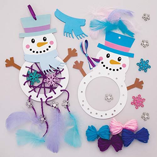 Baker Ross Kits Atrapasueños Muñeco de Nieve (Paquete de 4) - Artes y Manualidades navideñas