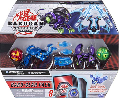 Bakugan Baku-Gear Pack con 4 Armored Alliance Bakugan (Ultra Aquos Nillious, Ultra Darkus Hydorous, Basic Pyrus Pegatrix, Basic Ventus Pharol) y 1 Juego de Baku-Gear