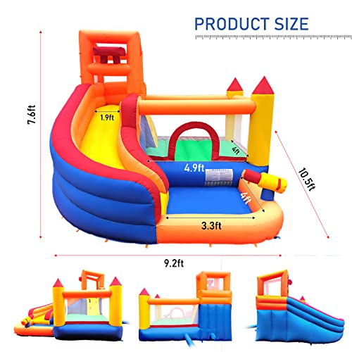 Ballsea Castillo Hinchable Grande con Ventilador, tobogán seco y de Agua, Adecuado para niños de 3 a 10 años, Castillo Children's Bouncy para Uso Interior o Exterior, 320 x 280 x 232 cm