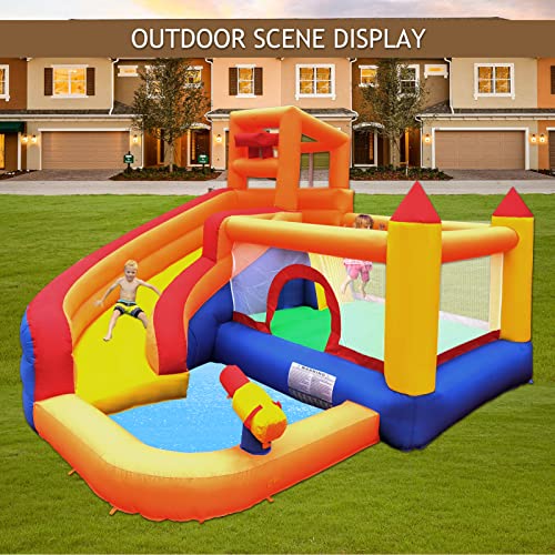 Ballsea Castillo Hinchable Grande con Ventilador, tobogán seco y de Agua, Adecuado para niños de 3 a 10 años, Castillo Children's Bouncy para Uso Interior o Exterior, 320 x 280 x 232 cm