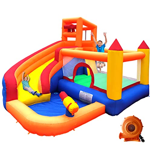 Ballsea Castillo Hinchable Grande con Ventilador, tobogán seco y de Agua, Adecuado para niños de 3 a 10 años, Castillo Children's Bouncy para Uso Interior o Exterior, 320 x 280 x 232 cm