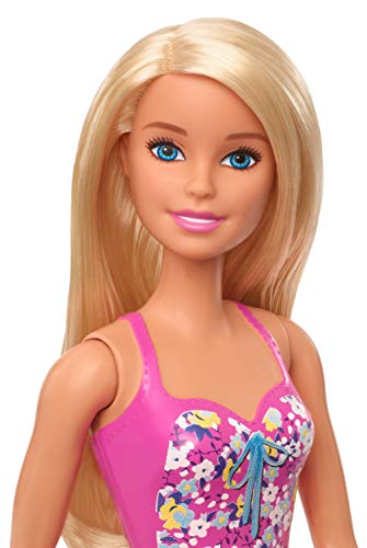 Barbie muñeca con bañador floral, juguete para niñas y niños + 3 años (Mattel GHW37)