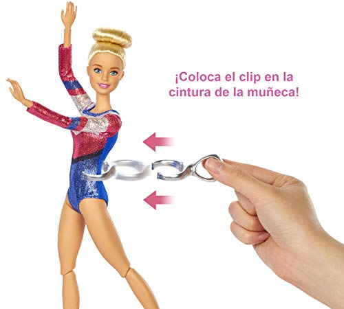 Barbie Olimpíadas, muñeca gimnasta, barra de equilibrios de juguete y más de 15 accesorios (Mattel GJM72)