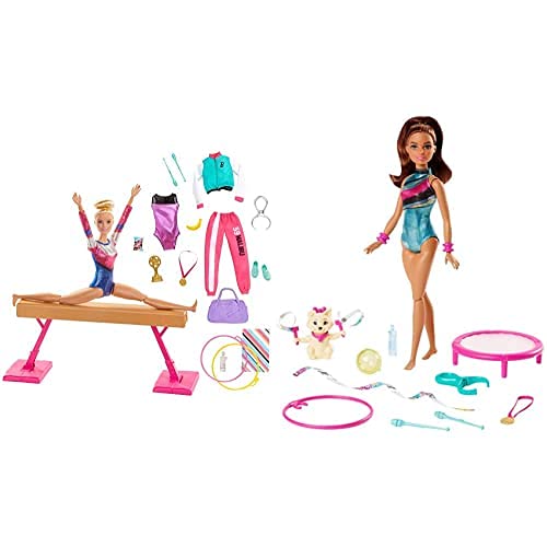 Barbie Olimpíadas, Muñeca Gimnasta, Barra De Equilibrios De Juguete Y Más De 15 Accesorios (Mattel Gjm72)+ Teresa Gimnasta Muñeca con Accesorios (Mattel Ghk24)