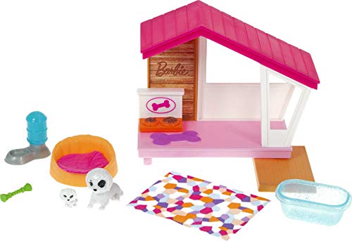 Barbie Set de juego con caseta de perro, 2 perritos y accesorios de juguete para muñecas, regalo para niñas y niños +3 años (Mattel GRG78)