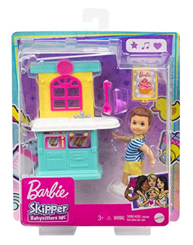 Barbie Skipper Muñeco bebé con Cocina de Juguete y Accesorios para Jugar, Regalo para niñas y niños +3 años (Mattel GRP16)