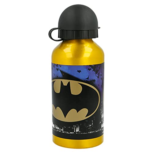 Batman - Botella de aluminio para niños, 400 ml, con boquilla retráctil