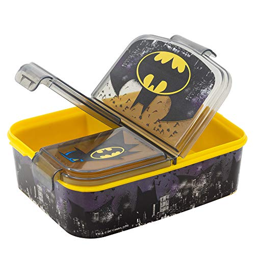 BATMAN | Sandwichera con 3 compartimentos para niños - lonchera infantil - Porta merienda - Fiambrera decorada