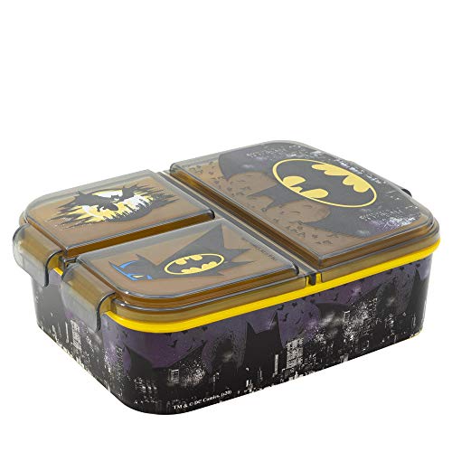 BATMAN | Sandwichera con 3 compartimentos para niños - lonchera infantil - Porta merienda - Fiambrera decorada