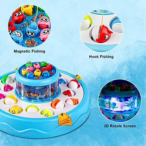 Baztoy Juego de Pesca, Doble Capa Juego Pescar Peces para Niños con Musical, Juguete de Pesca Mesa para Niños 2 3 4 5 6 7 8 9 10 Años, Educativo Juguete para Preescolares Cumpleaños Regalos