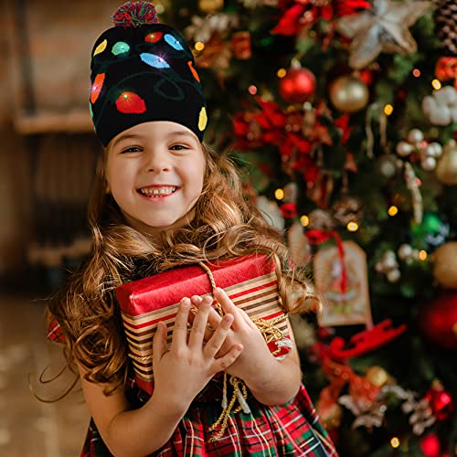 Belle Vous Gorros Navideños con Luces LED (Pack de 2) Gorro de Navidad Unisex con Borla – Gorros Tejidos Elásticos con 6 LED – Diseño Muñeco Jengibre y Luces de Navidad para Fiestas e Invierno