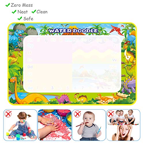 BelleStyle Agua Dibujo Pintura, Estera de Dibujo Agua, 110*70 cm Dinosaurios Alfombra de Agua Doodle con Bolígrafos Mágicos, Plantillas, Moldes, Juego de Sellos y Folleto Juguete Educativo para Niños