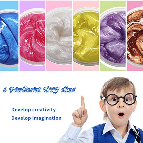 BESLIME Fluffy DIY Slime Pearlescent DIY Slime Crystal Jelly mud,Stress Relief Toy for Kids Adults, 6Pcs（Random Color）