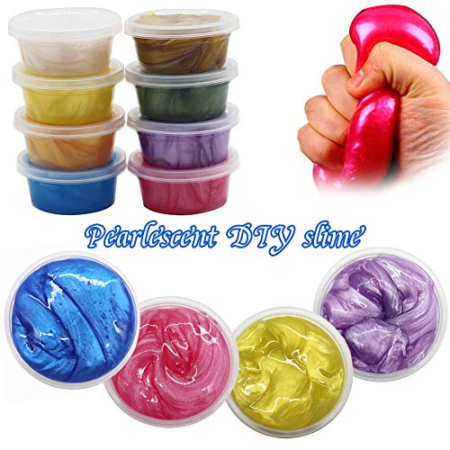 BESLIME Fluffy DIY Slime Pearlescent DIY Slime Crystal Jelly mud,Stress Relief Toy for Kids Adults, 6Pcs（Random Color）