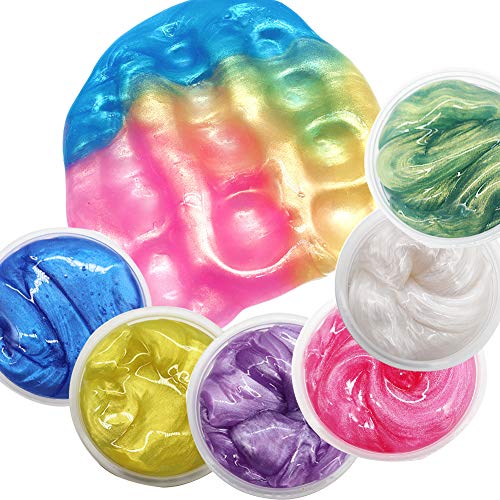 BESLIME Fluffy DIY Slime Pearlescent DIY Slime Crystal Jelly mud,Stress Relief Toy for Kids Adults, 6Pcs（Random Color）