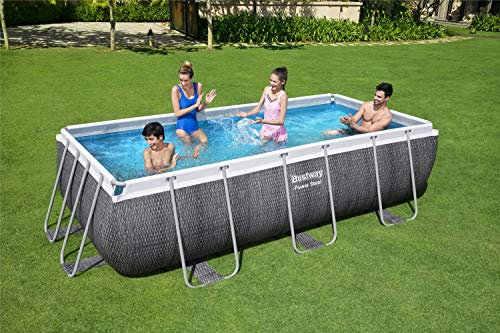 Bestway 56721 - Piscina Desmontable Tubular Power Steel Diseño Rattan 404x201x100 cm Depuradora de cartucho de 2.006 litros/hora Con Escalera