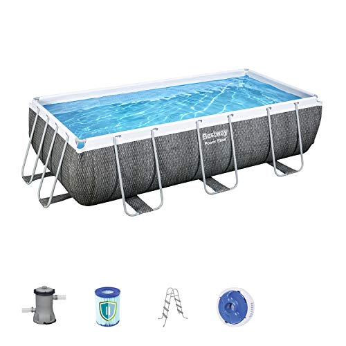 Bestway 56721 - Piscina Desmontable Tubular Power Steel Diseño Rattan 404x201x100 cm Depuradora de cartucho de 2.006 litros/hora Con Escalera